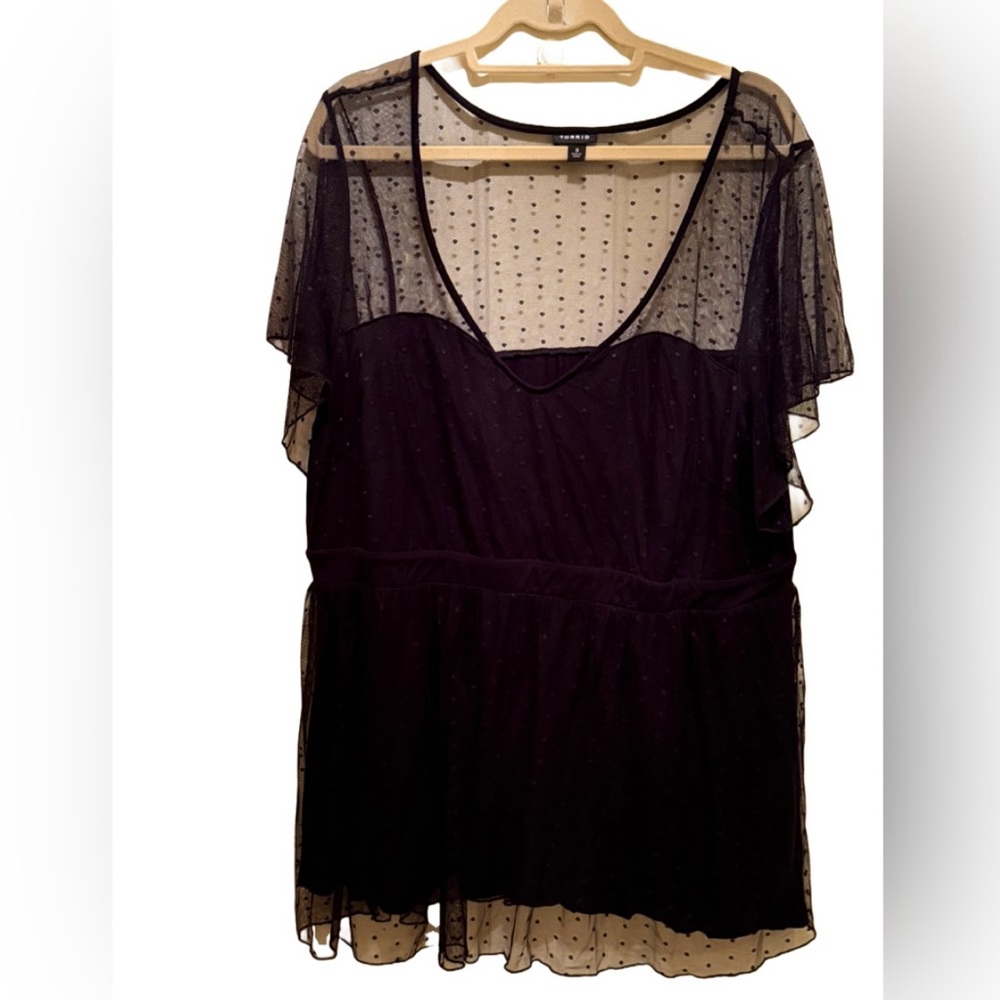 Women’s Sheer Black Polka Dot Top